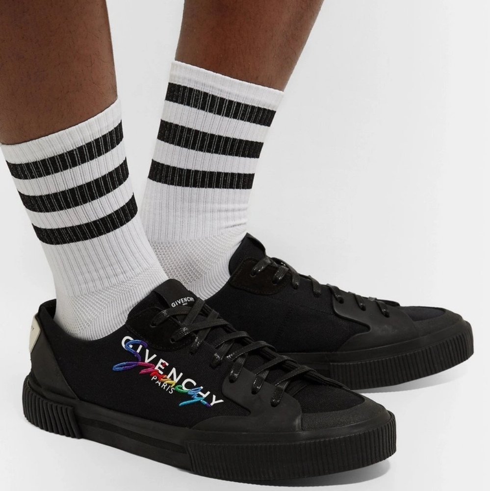 Givenchy - Embroidered Logo-Print Rubber and Suede-Trimmed Canvas Sneakers BLK
